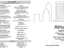 Atrium Cafe Grill menu