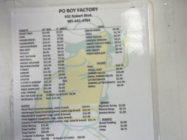 Southern Boys Po-boy Factory menu