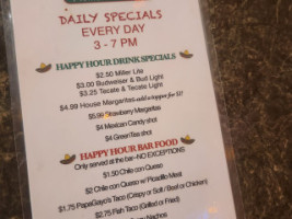 Papagayo's menu