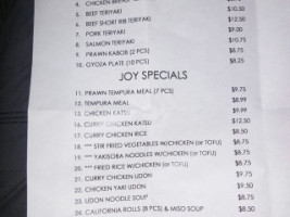 Joy Teriyaki menu