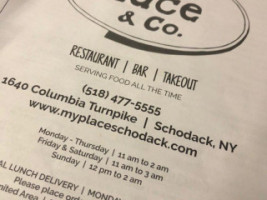 My Place Co. Schodack menu