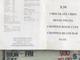 White House Dairy Freeze menu