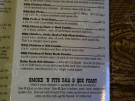 Smoke'n Pit B Que menu