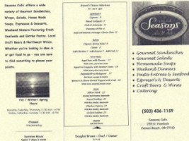 Seasons Cafe menu