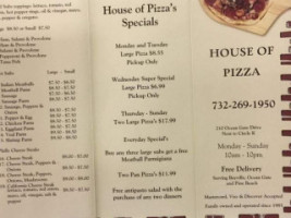 House Of Pizza menu