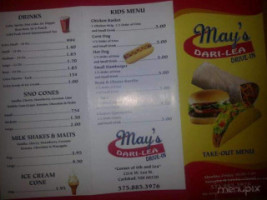 May's Dari-lea Drive In menu