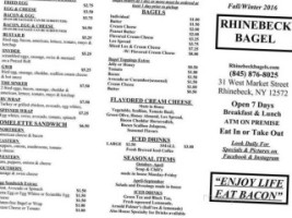 Rhinebeck Bagels Cafe menu