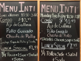 Pollos Inti menu