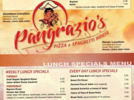 Pangrazio's Pizza Spaghetti menu