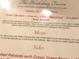 The Blacksburg Tavern menu