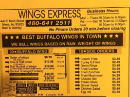 Wings Express menu