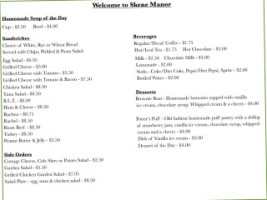 Skene Manor menu