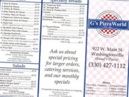 G's Pizza World menu