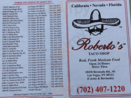 Roberto's Taco Shop menu