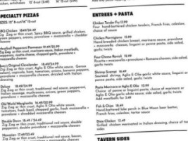 Zeppe's Tavern Pizzeria menu