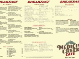 Medicine Creek Cafe menu