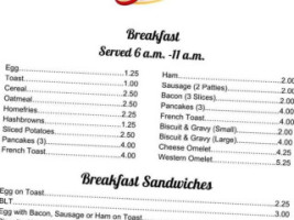 Snak Shak menu