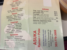 Asuka Ramen&poke menu