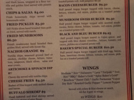 Bakers Sports Pub Grill menu