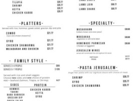 Jerusalem Mediterranean Cuisine menu