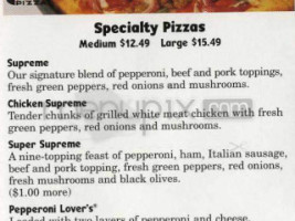 Nick's Pizza menu