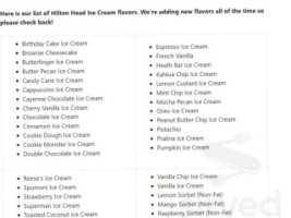 Hilton Head Ice Cream menu