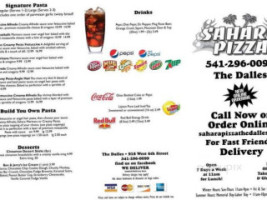 Sahara Pizza menu