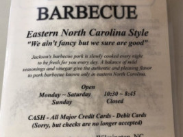 Jackson's Big Oak Barbecue menu