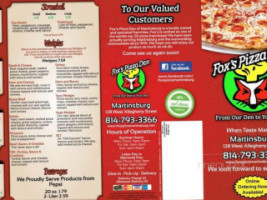 Martinsburg Pizza menu