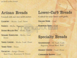 Panera Bread menu