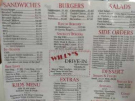 Willy's Drive-in menu