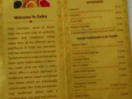 Zaika Indian Cuisine menu