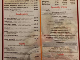 Milano's Pizza menu