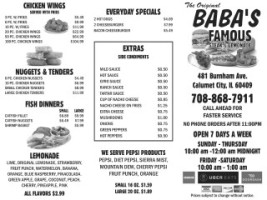 Baba's Famous Steak Lemonade menu