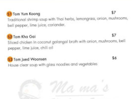 Ma Ma's Thai Cuisine menu