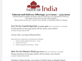 Taste Of India menu