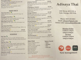 Adisaya Thai menu