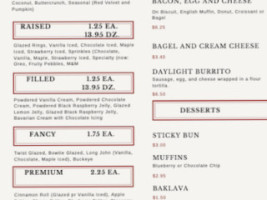 Daylight Donuts Cafe Hilliard menu