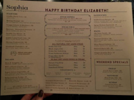 Sophia Steak menu