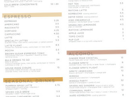 Communal Coffee menu