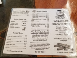 Havana Cuban Cafe menu