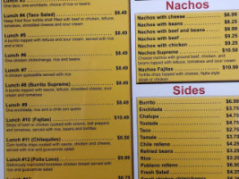 Tacos El Bajio menu