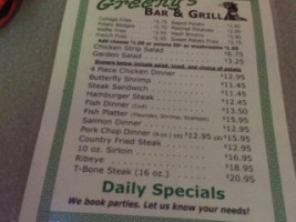 Greeny's menu