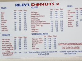 Riley's Donuts 2 menu