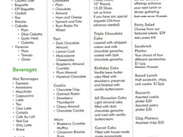 Pitango Bakery Cafe menu