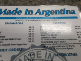 Made In Argentina menu