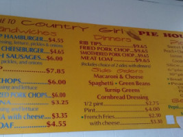 Country Girl's Pie Shop menu