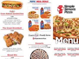 Simple Simon's Pizza menu