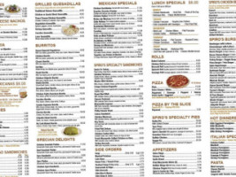 Spiro's Cafe Pizza menu