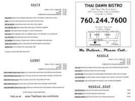 Thai Dawn Bistro menu